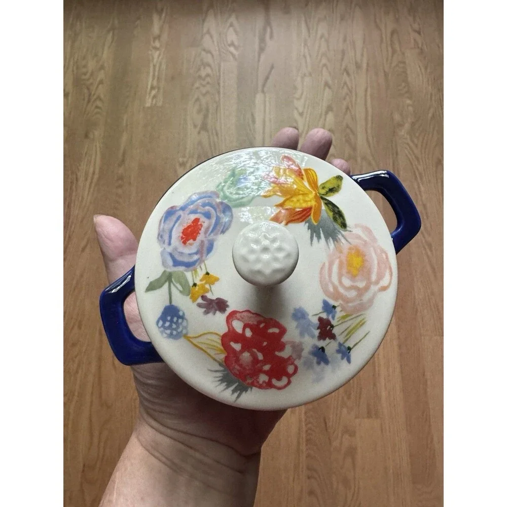 Pioneer Woman Celia Mini Casserole Individual‎ Crock Ceramic Floral Blue & White
